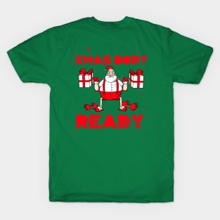 “Xmas Body Ready” Weightlifting Santa T-Shirt